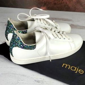 Maje | NWOT White Leather Glitter Embellished Streetwear Sneakers Tennis Shoes